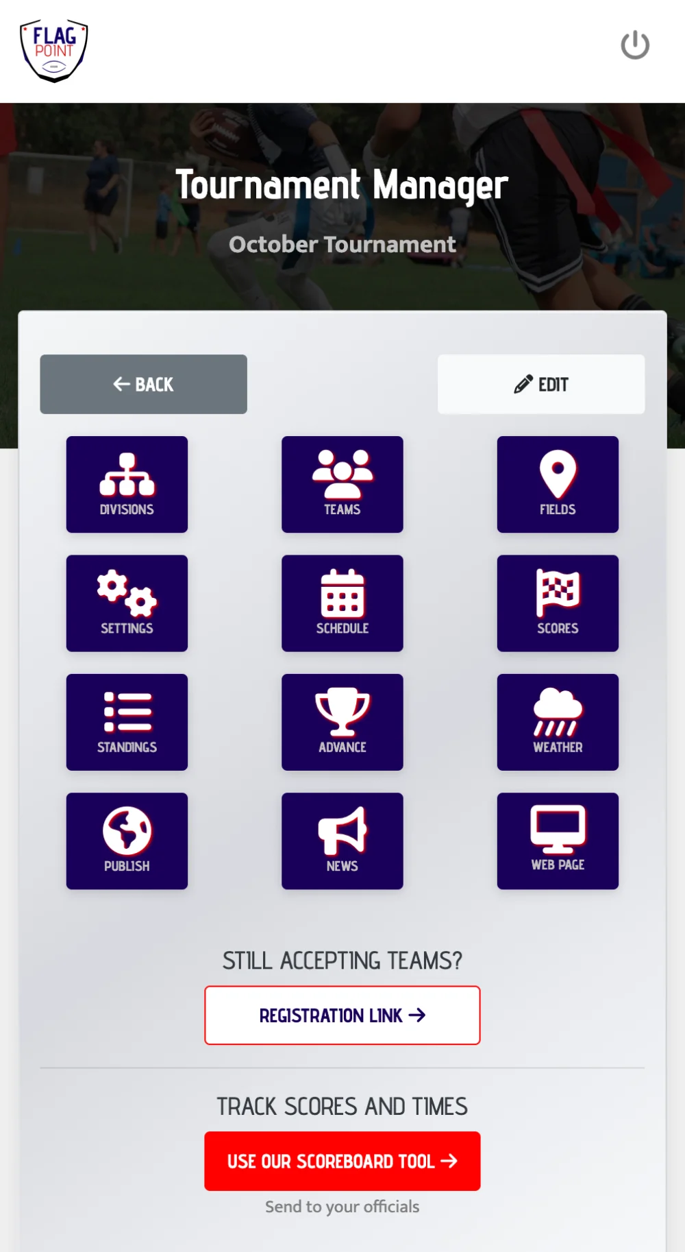 FlagPoint Tournament Manager interface